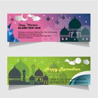 banner con adornos y mezquitas para eventos religiosos islámicos imagen icono gráfico diseño de logotipo concepto abstracto vector stock. se puede utilizar como equipo relacionado para promoción o plantilla