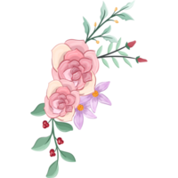 arranjo de flores rosa com estilo aquarela png