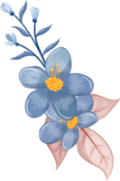 arreglo floral azul con estilo acuarela png