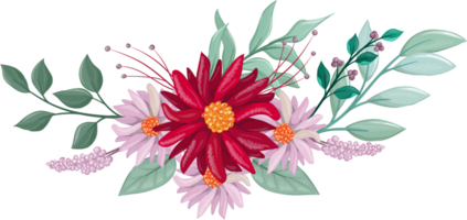 Red Flower Arrangement with watercolor style png