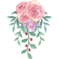 arranjo de flores rosa com estilo aquarela png