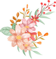 arranjo de flor de laranja rosa com estilo aquarela png