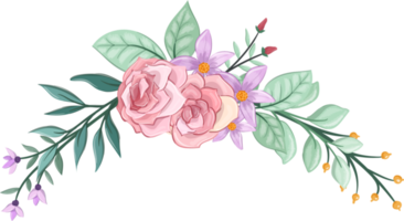 arranjo de flores rosa com estilo aquarela png