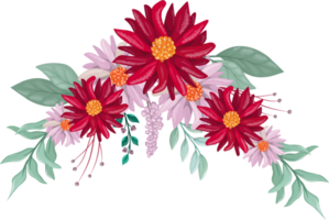 arreglo floral rojo estilo acuarela png