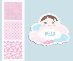 Cute baby seamless patterns and sticker vector