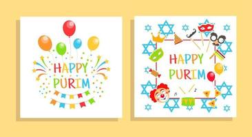 Happy Purim carnival cards, invitation, flyer. Collection of templates for your design. Festival Purim jewish holiday background. vector