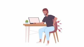 Animated character with acute pain. Office worker back problem. Full body flat person on white background with alpha channel transparency. Colorful cartoon style HD video footage for animation