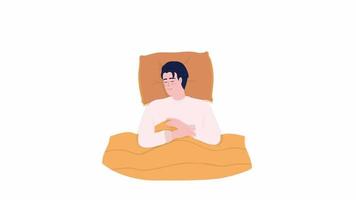 Animated relaxed sleeping character. Comfortable nap position. Full body flat person on white background with alpha channel transparency. Colorful cartoon style HD video footage for animation