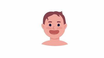 Animated happy little baby emotion. Boy laughing. Flat character head with facial expression animation. Colorful cartoon style HD video footage on white with alpha channel transparency