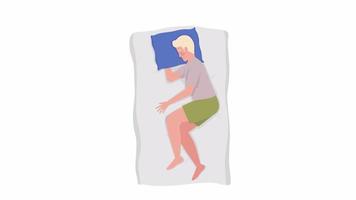 Animated sleeping on side character. Relaxed rest at nighttime. Full body flat person on white background with alpha channel transparency. Colorful cartoon style HD video footage for animation