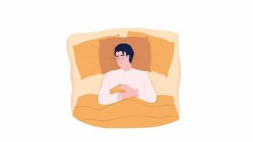 Animated sleeping male character. Nap on back in relaxed position. Full body flat person on white background with alpha channel transparency. Colorful cartoon style HD video footage for animation