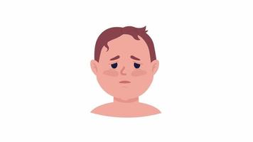 Animated crying baby emotion. Weeping little boy. Sad kid. Flat character head with facial expression animation. Colorful cartoon style HD video footage on white with alpha channel transparency