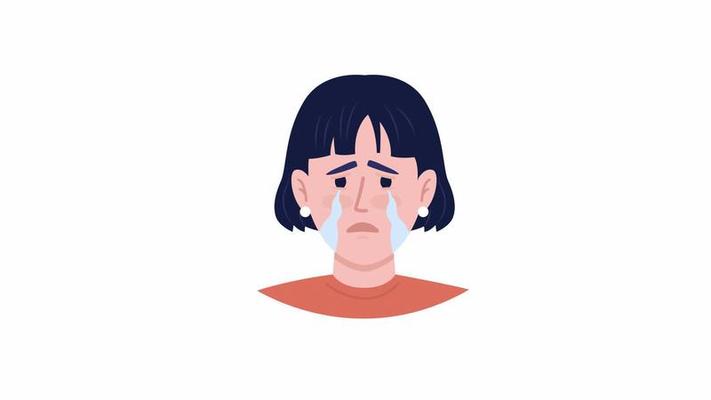 Animated woman get upset emotion. Sad young female. Flat character head  with facial expression animation. Colorful cartoon style HD video footage  on white with alpha channel transparency 15740536 Stock Video at Vecteezy