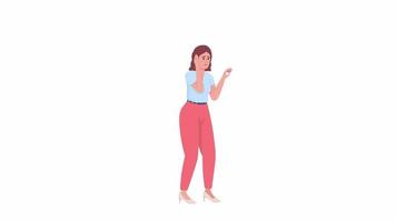 Animated anxious female character. Panic attack. Nervous female. Full body flat person on white background with alpha channel transparency. Colorful cartoon style HD video footage for animation