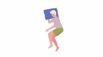 Animated night resting character. Man sleep on side. Relaxed nap. Full body flat person on white background with alpha channel transparency. Colorful cartoon style HD video footage for animation