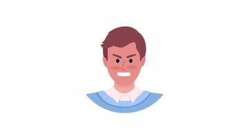 Animated shocked man emotion. Negative surprise. Flat character head with facial expression animation. Colorful cartoon style HD video footage on white with alpha channel transparency