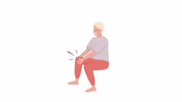 Animated character with leg pain. Man with knee cramps. Bone problems. Full body flat person on white background with alpha channel transparency. Colorful cartoon style HD video footage for animation