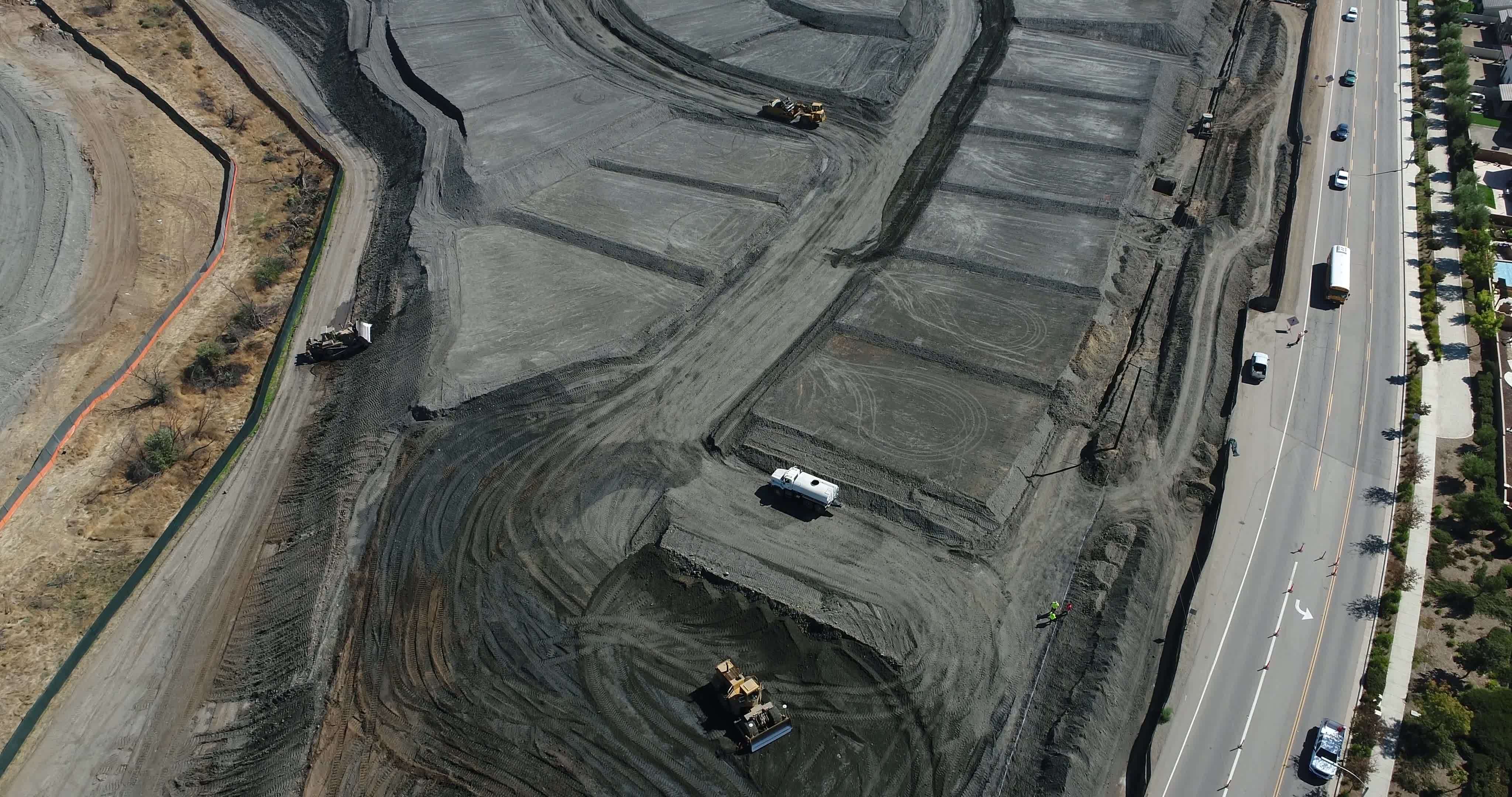 Overhead Ultra High Definition 4k Aerial of Tractors At Construction