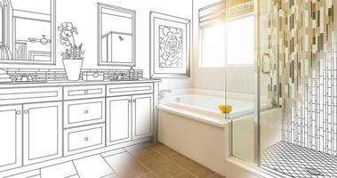 4k Custom Bathroom Drawing Transitioning to Photograph. video