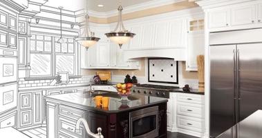 4k Custom Kitchen Drawing Transitioning to Photograph. video