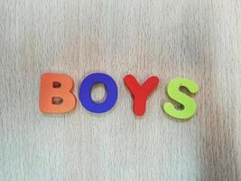 The arrangement of colorful letters that read BOYS photo