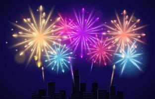 Colorful Glittering Fireworks Background in The Sky vector