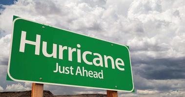 4K Time lapse Hurricane Just Ahead Green Road Sign and Stormy Cumulus Clouds video