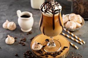 Iced coffee with whipped cream photo