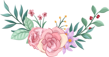 arranjo de flores rosa com estilo aquarela png