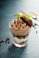 Chocolate trifle dessert in a glass photo
