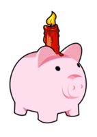 Cute piggy bank with candle on it png