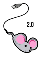 Illustration of a real mouse with USB tail in cartoon style png