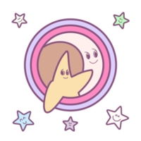 Moon and star in kawaii style png