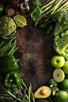 Variety of green vegetables and fruits photo