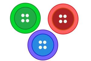 Vector de conjunto de tres colores de botón de costura de telas. elemento de moda y costura. Botones de plástico en diferentes colores. accesorios a medida