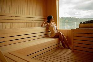 Young woman relaxing in the sauna photo