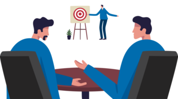 Coaching business meeting ideas solution. Leader businessman coaching at whiteboard. Illustration png