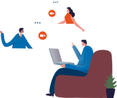 Stay and work from home. Video conference. Virtual meeting. Illustration png