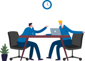 Sharing business ideas. Business meeting of two male office workers. Illustration png