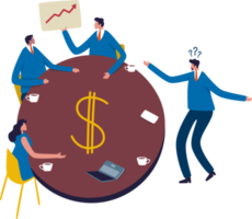 financieel planning vergadering naar maken een winst. bedrijf team in een vergadering in de omgeving van een groot dollar symbool. illustratie png