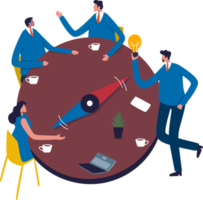 Direction of the business or organization. Business team in a meeting around a large compass. Illustration png