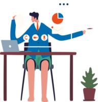 trabajar en casa. reuniones en línea desde casa. trabajadores de oficina masculinos con camisa formal y pantalones cortos. ilustración png