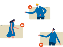 Online meeting. conference video. People on connected screens. teamwork or cooperation concept. Illustration png