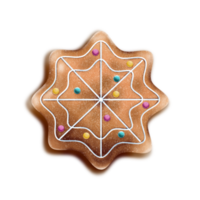 Gingerbread cookie snowflake with icing and sprinkles decoration png