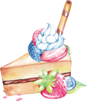 Slice of Cake with berries in watercolor png