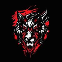 Angry, aggressive wolf, coyote head. Abstract design for embroidery, tattoos, t-shirts, emblems.