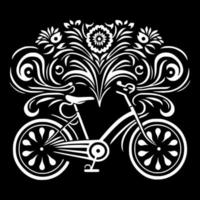 Stylized, ornamental bicycle. Design for embroidery, tattoo, t-shirt, mascot, logo.