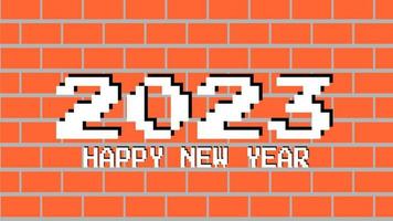 Happy New Year 2023 white text typography  with brick background vector