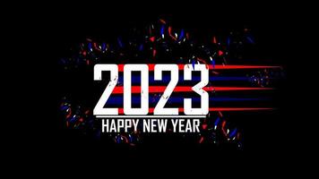 2023 feliz año nuevo efecto de texto rojo azul blanco con fondo negro vector