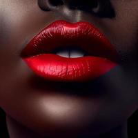 labios femeninos hermosos y sexys con frontal de lápiz labial rojo foto